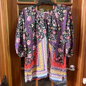 Johnny Was Floral Patchwork Blouse - Black, Red, Purple